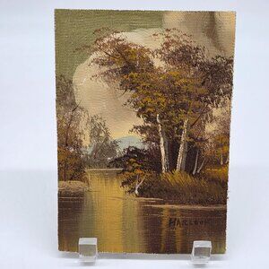 Vintage Forest Oil Painting on Canvas BY HARLOCK Nature Landscape River 5"x7"